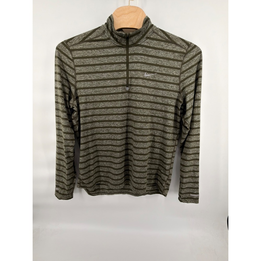 Nike Running Dri-Fit Striped 1/4 Zip Pullover Men's XL Olive Green Active Top